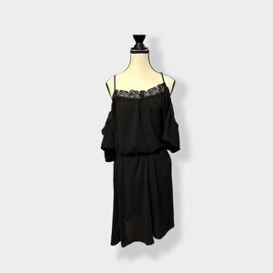Womens Black Cold Shoulder Elastic Waist Fit n Flare Large